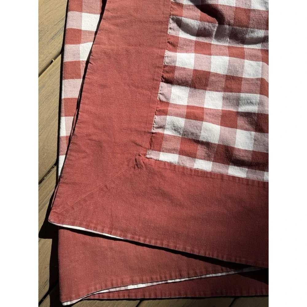 VTG Williams-Sonoma Tablecloth Rust Terracotta White Gingham Check 68x78 Cotton